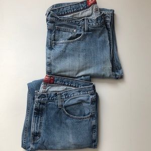 2 for 1 price!  Arizona mens jeans, sz 36x36.  Broken in, some rips + stains.